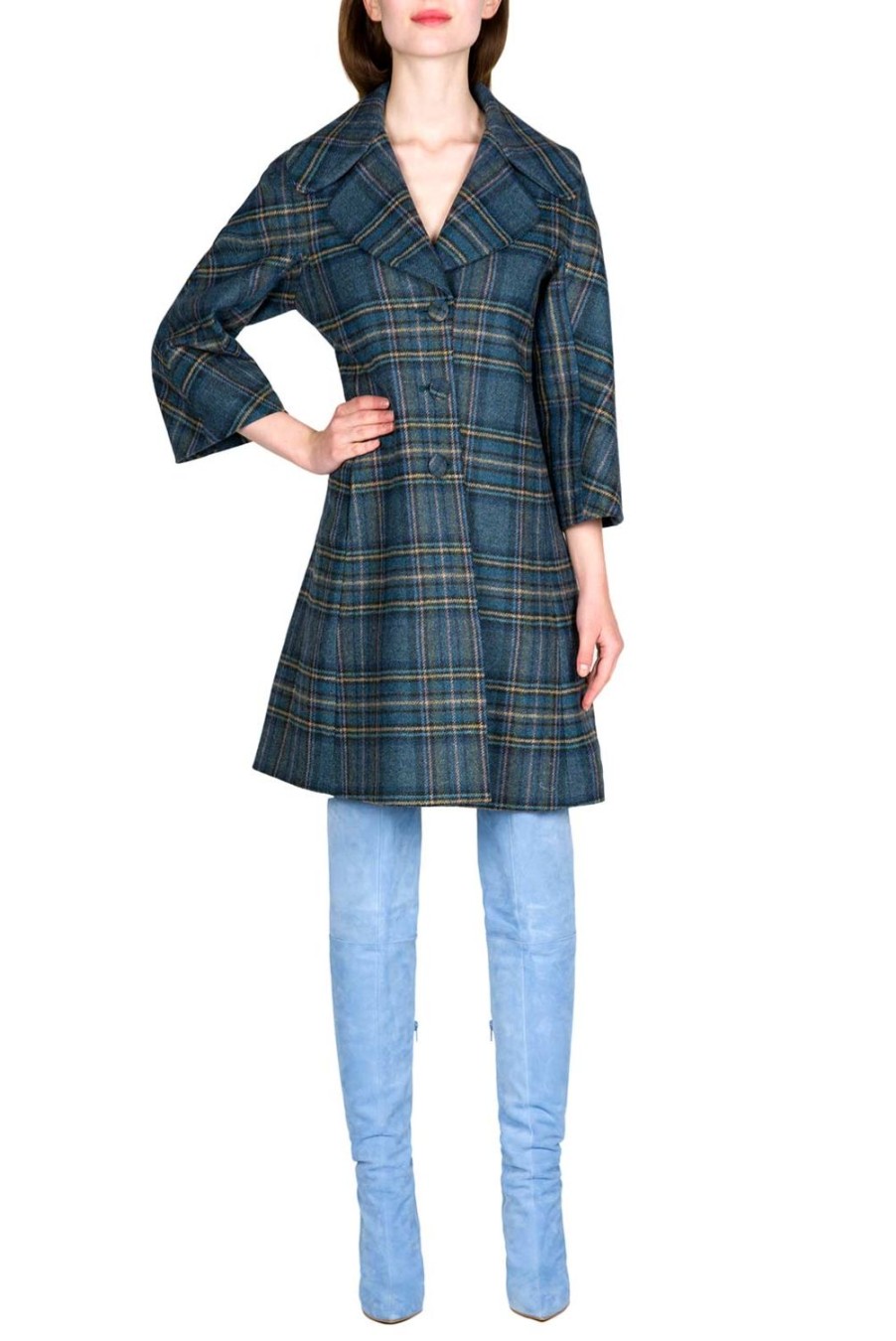 Jackets & Coats | Luisa Beccaria Virgin Wool Plaid Peacoat