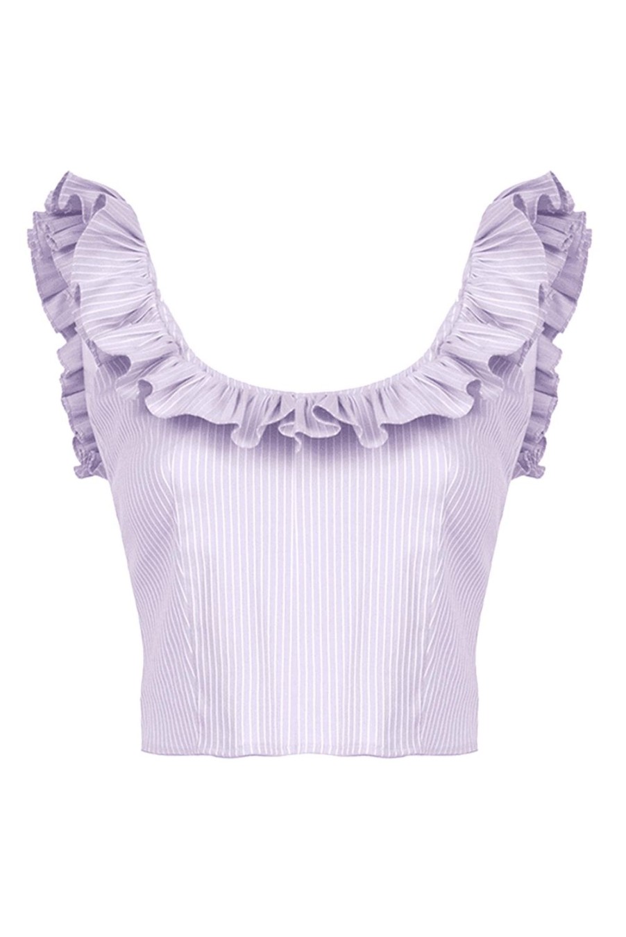 Tops & Blouses | Luisa Beccaria Lilac/White Ruffled Striped Cotton-Blend Top